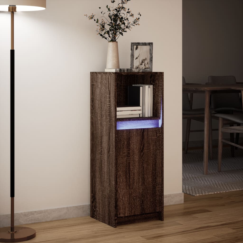 Skjenk Med Led Brun Eik 38X34X100 Cm Konstruert Tre