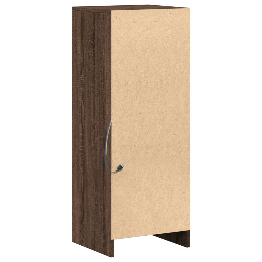 Skjenk Med Led Brun Eik 38X34X100 Cm Konstruert Tre