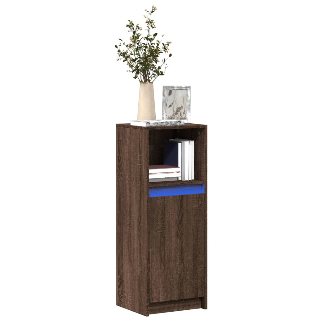 Skjenk Med Led Brun Eik 38X34X100 Cm Konstruert Tre