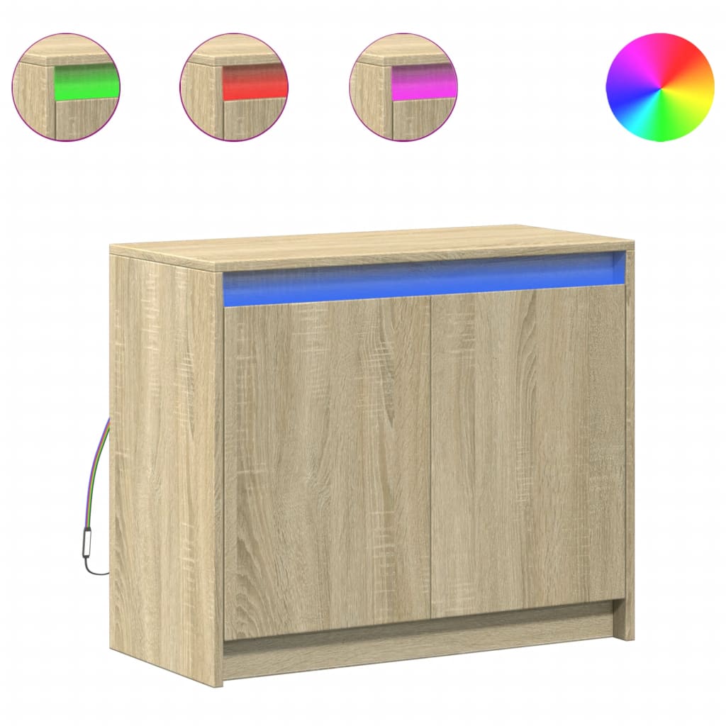 Skjenk Med Led Sonoma Eik 72X34X61 Cm Konstruert Tre