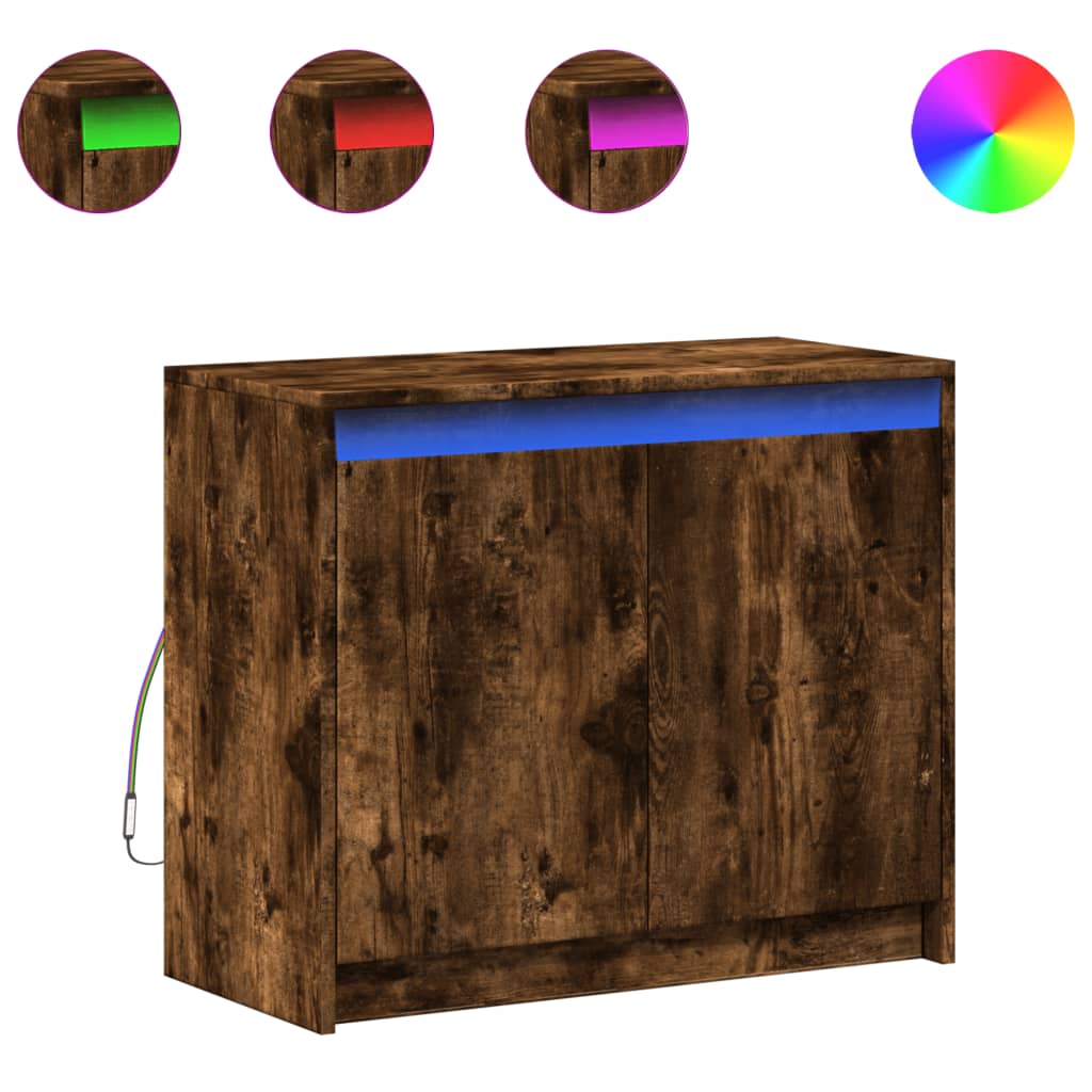 Skjenk Med Led Røkt Eik 72X34X61 Cm Konstruert Tre