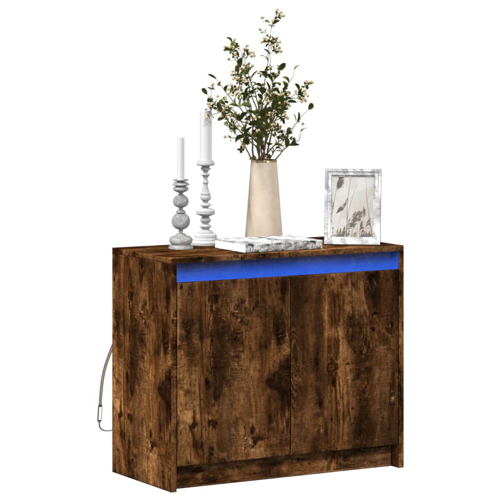 Skjenk Med Led Røkt Eik 72X34X61 Cm Konstruert Tre