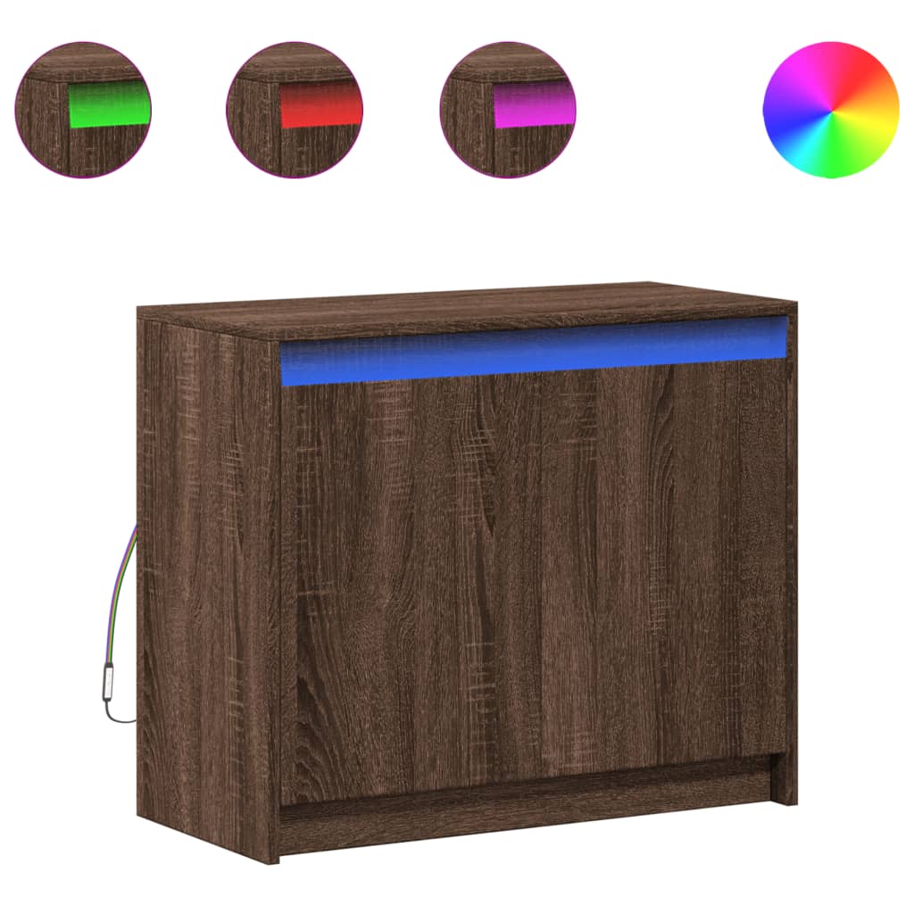 Skjenk Med Led Brun Eik 72X34X61 Cm Konstruert Tre