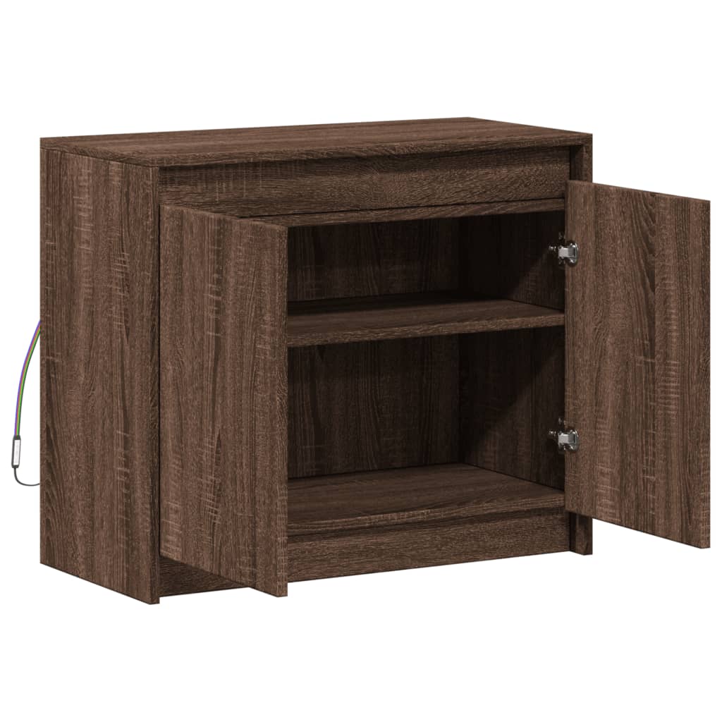 Skjenk Med Led Brun Eik 72X34X61 Cm Konstruert Tre