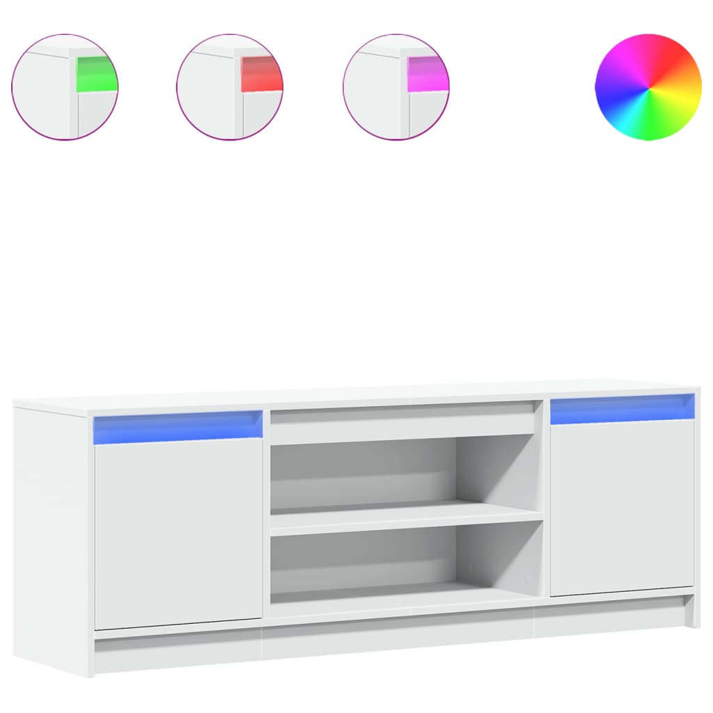 Tv-Benk Med Led Hvit 139,5X34X50 Cm Konstruert Tre