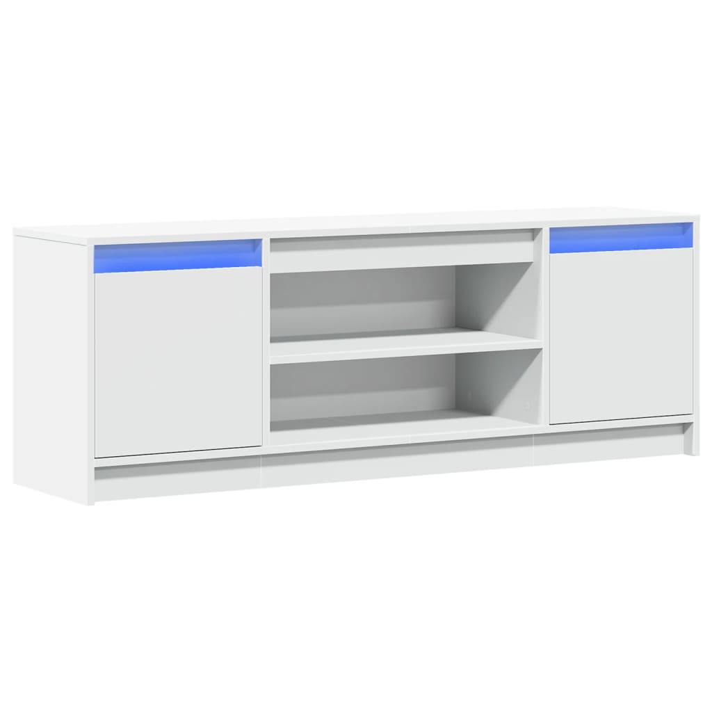 Tv-Benk Med Led Hvit 139,5X34X50 Cm Konstruert Tre