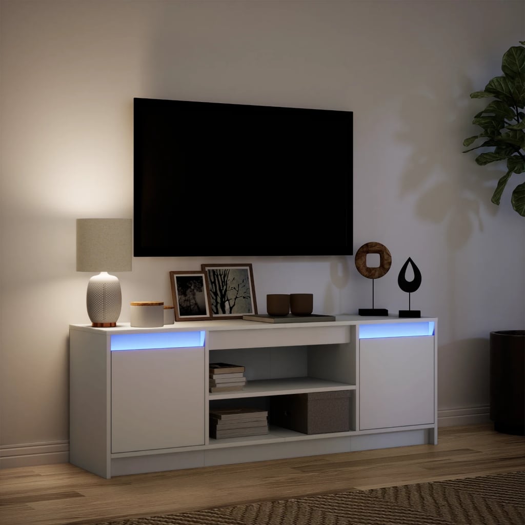 Tv-Benk Med Led Hvit 139,5X34X50 Cm Konstruert Tre