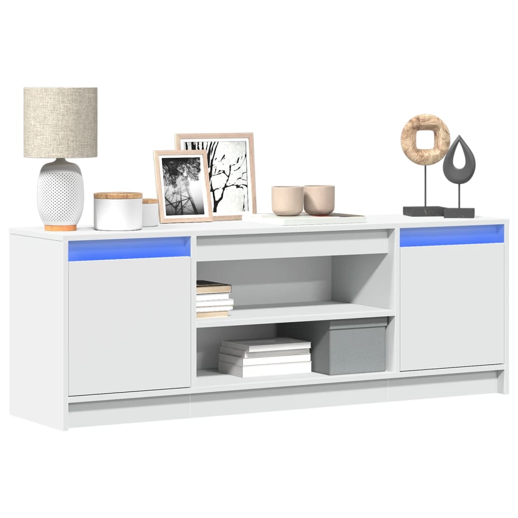 Tv-Benk Med Led Hvit 139,5X34X50 Cm Konstruert Tre
