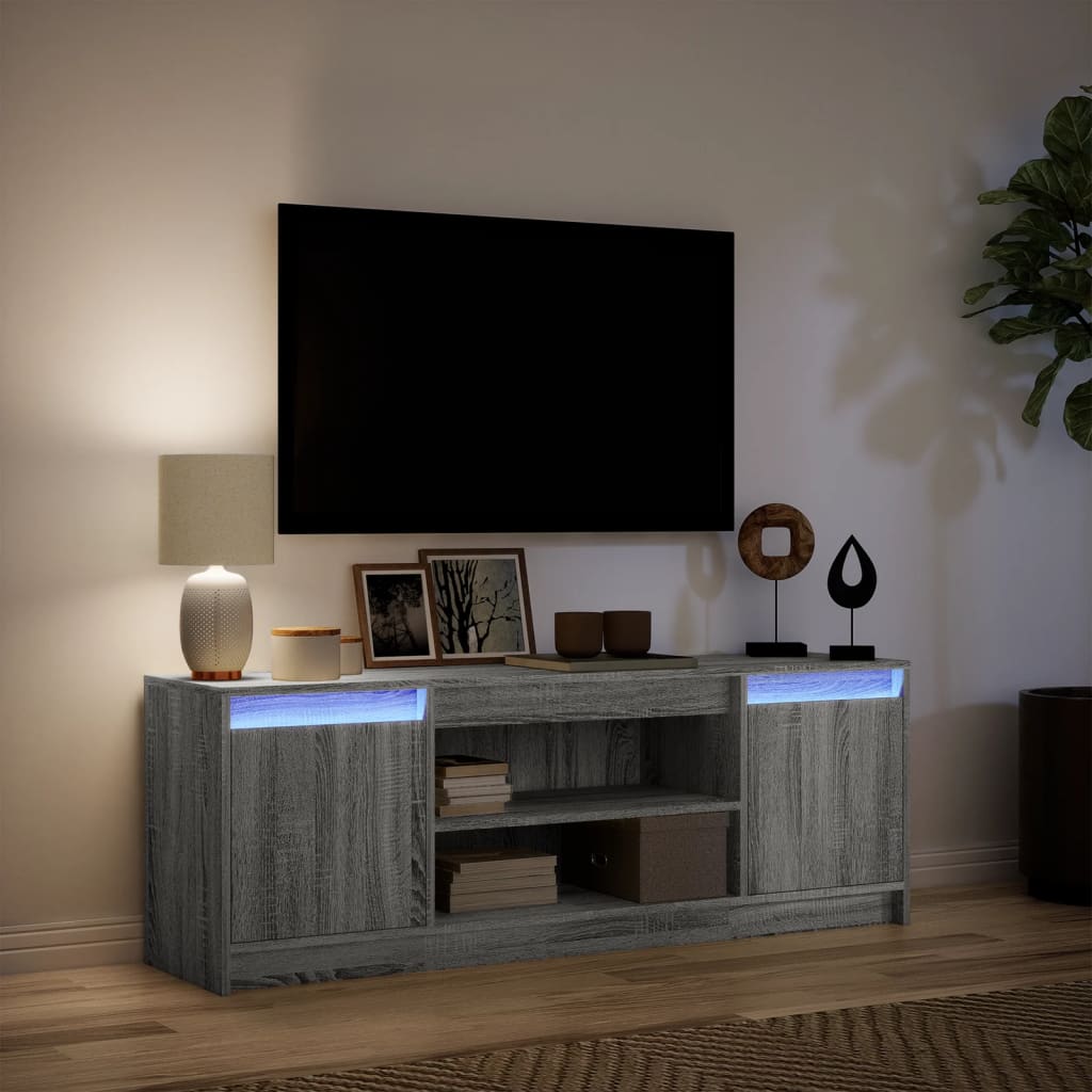 Tv-Benk Med Led Grå Sonoma 139,5X34X50 Cm Konstruert Tre