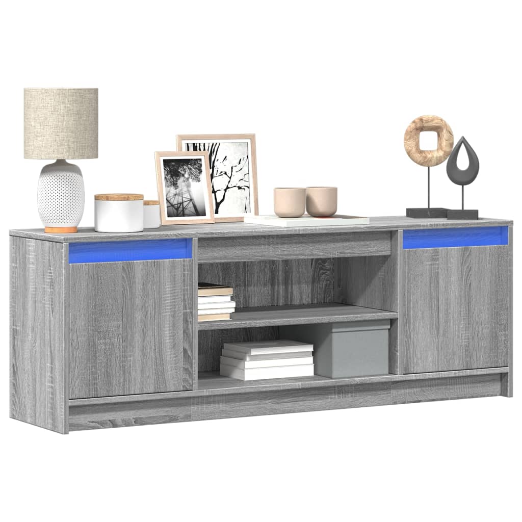 Tv-Benk Med Led Grå Sonoma 139,5X34X50 Cm Konstruert Tre