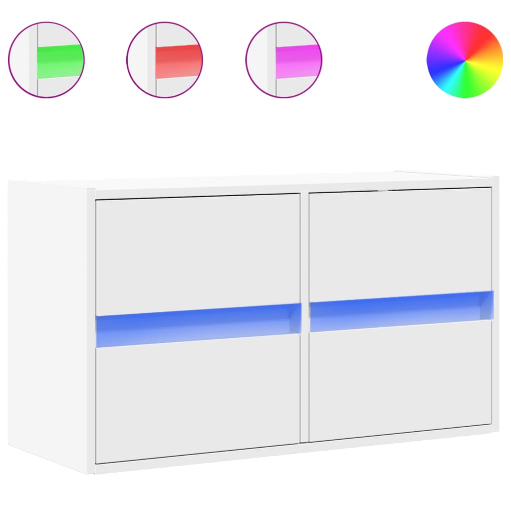 Vegghengt Tv-Benk Med Led Hvit 80X31X45 Cm