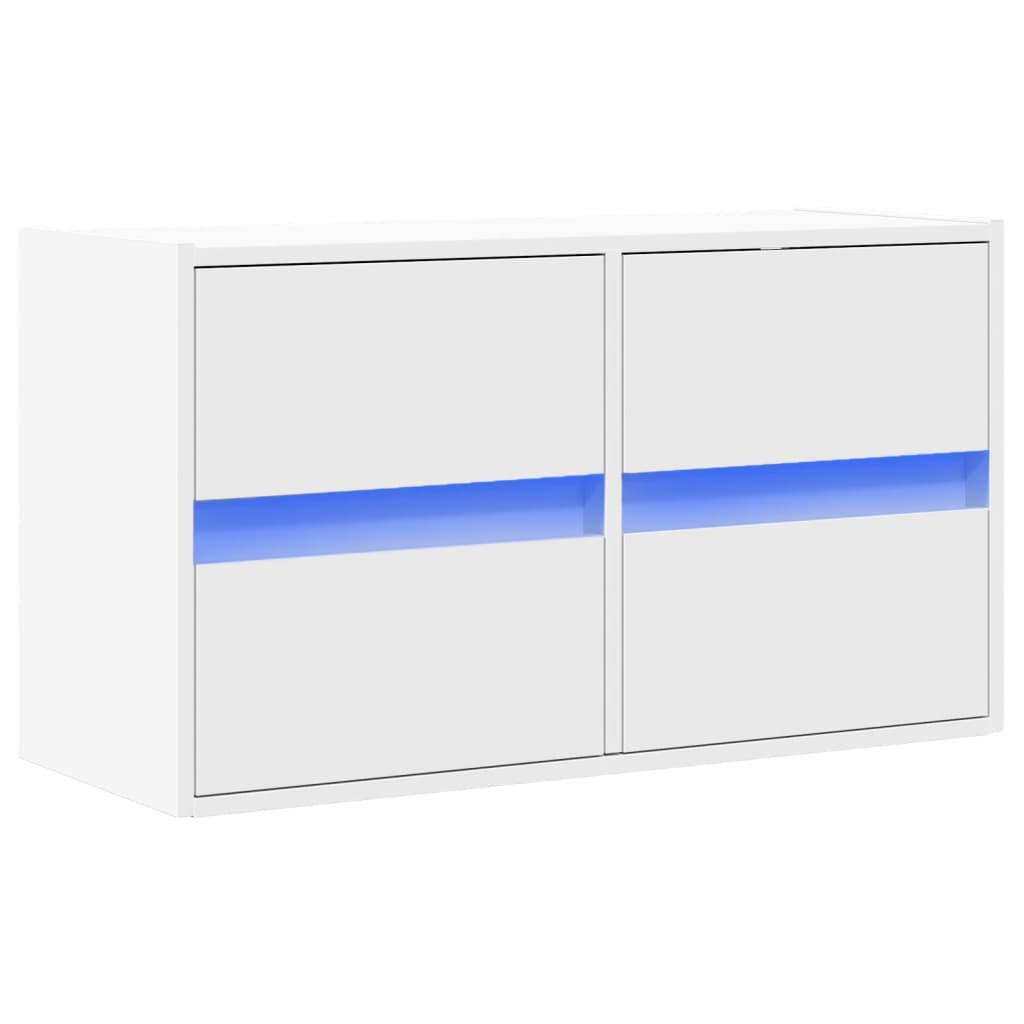 Vegghengt Tv-Benk Med Led Hvit 80X31X45 Cm