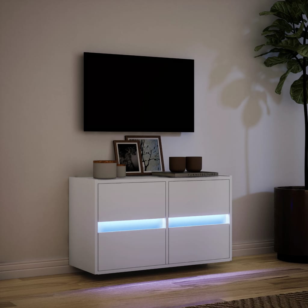 Vegghengt Tv-Benk Med Led Hvit 80X31X45 Cm