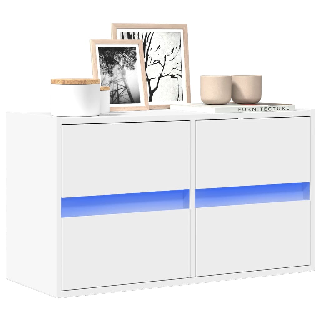 Vegghengt Tv-Benk Med Led Hvit 80X31X45 Cm