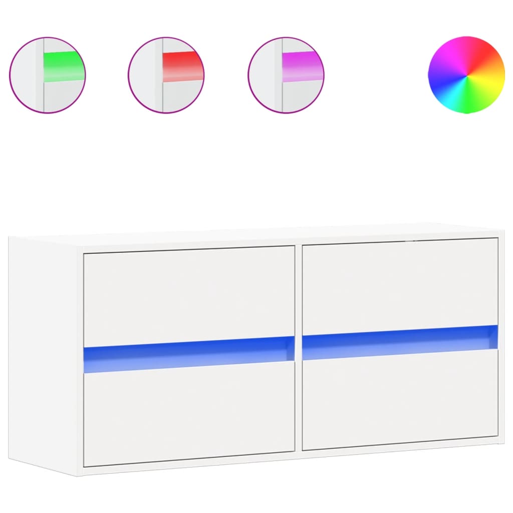 Vegghengt Tv-Benk Med Led Hvit 100X31X45 Cm