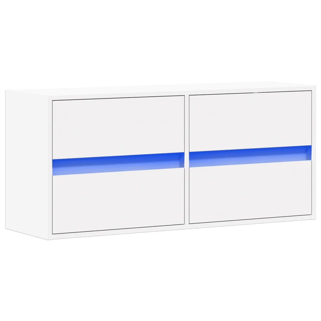 Vegghengt Tv-Benk Med Led Hvit 100X31X45 Cm
