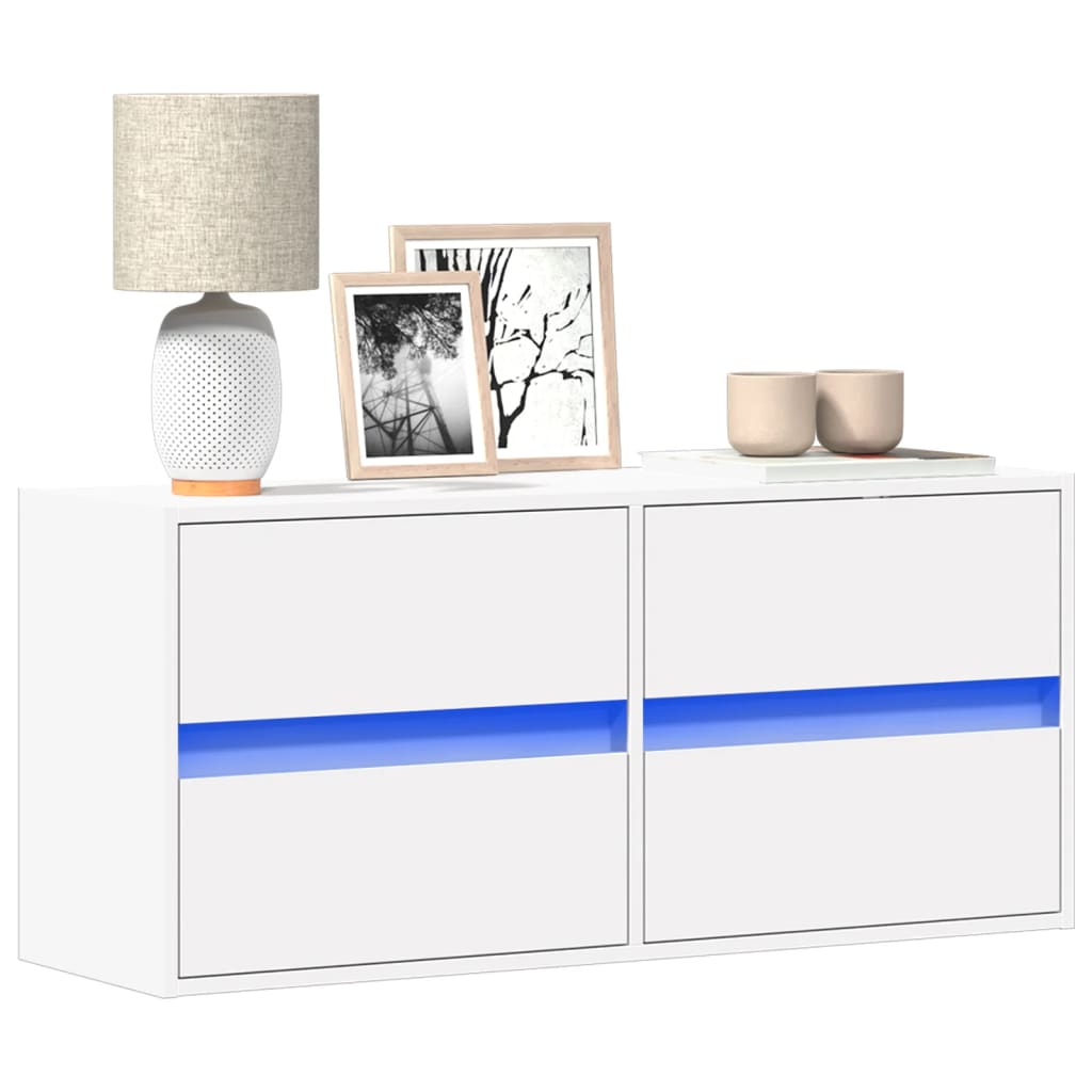 Vegghengt Tv-Benk Med Led Hvit 100X31X45 Cm