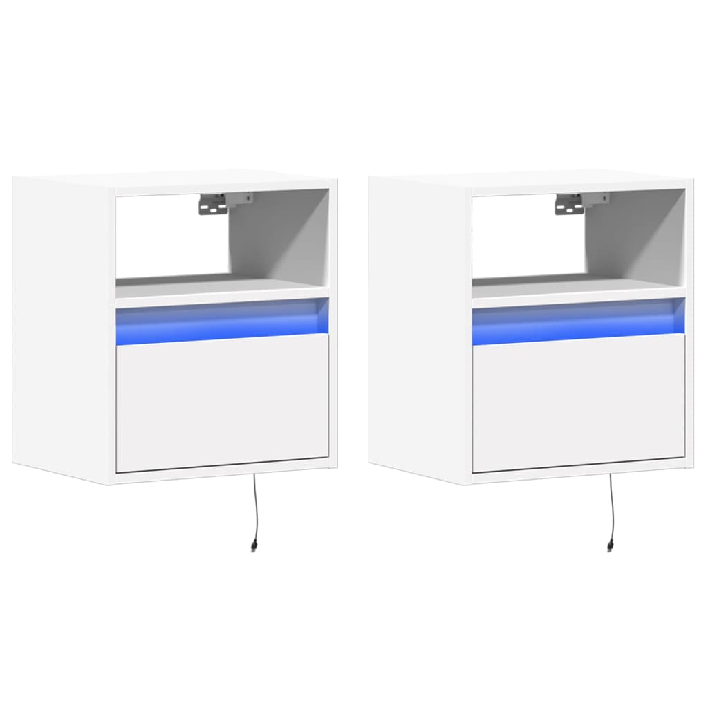 Vegghengte Tv-Benker Med Led 2 Stk Hvit 41X31X45 Cm