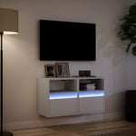 Vegghengte Tv-Benker Med Led 2 Stk Hvit 41X31X45 Cm