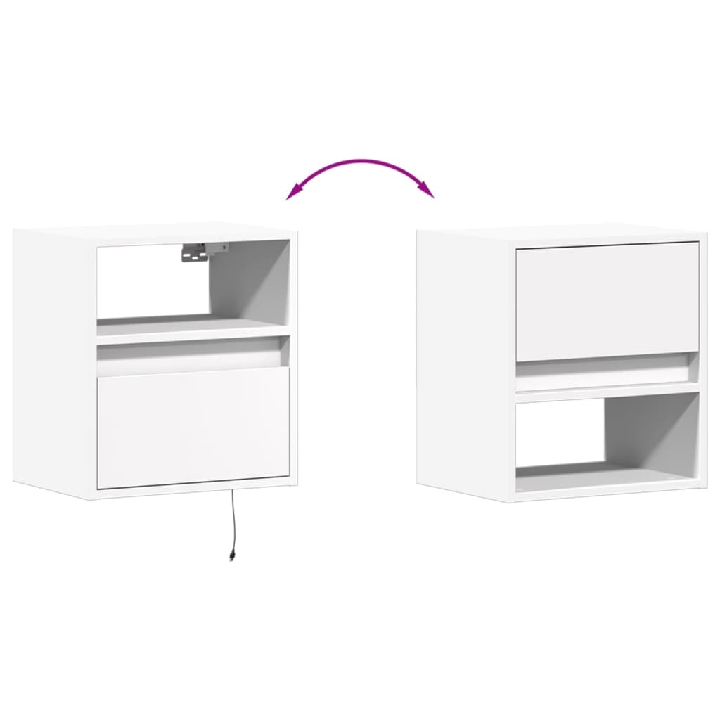 Vegghengte Tv-Benker Med Led 2 Stk Hvit 41X31X45 Cm