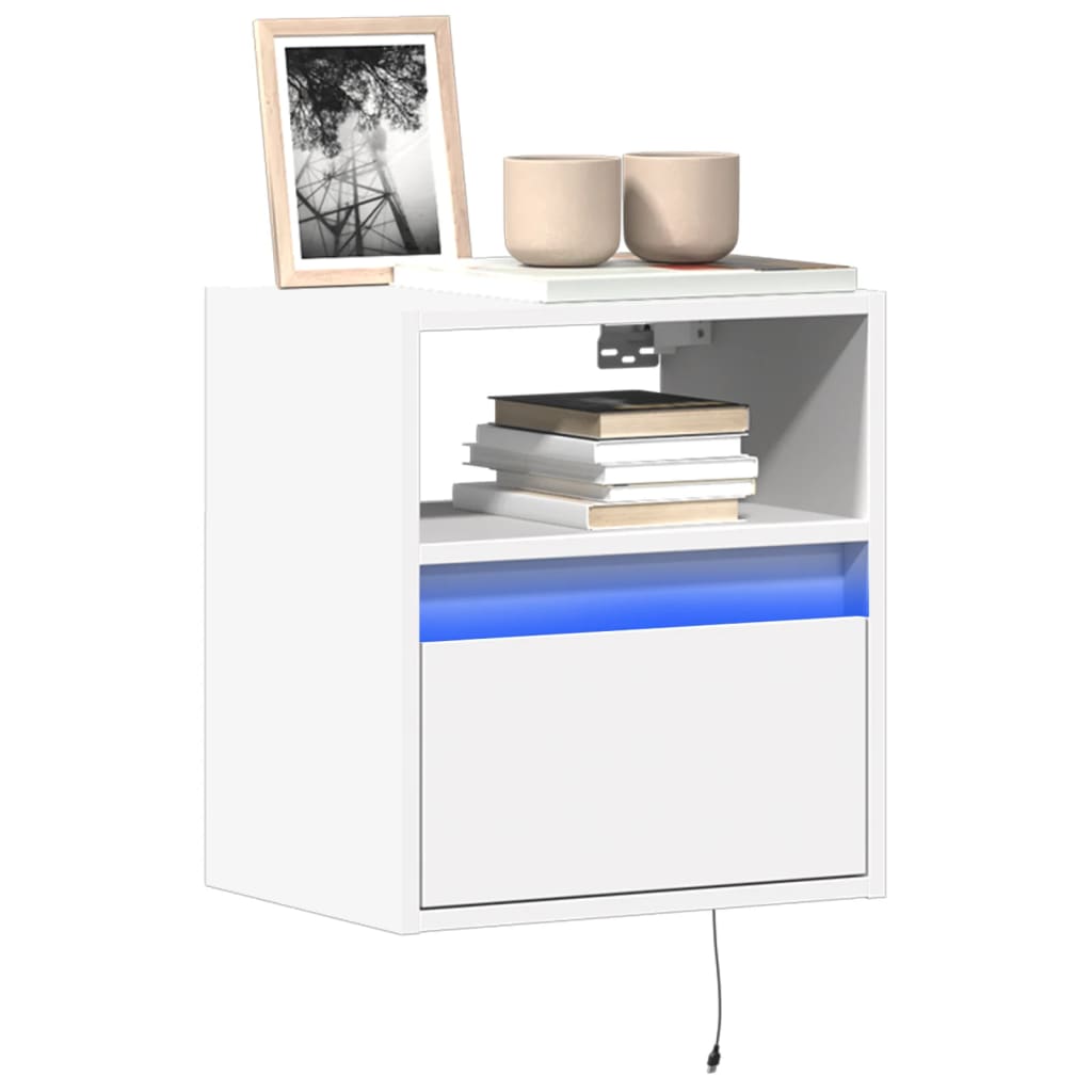 Vegghengte Tv-Benker Med Led 2 Stk Hvit 41X31X45 Cm