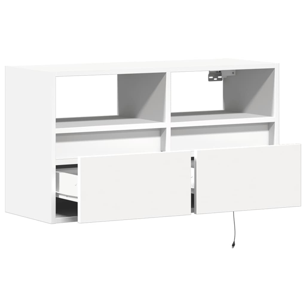 Vegghengt Tv-Benk Med Led Hvit 80X31X45 Cm
