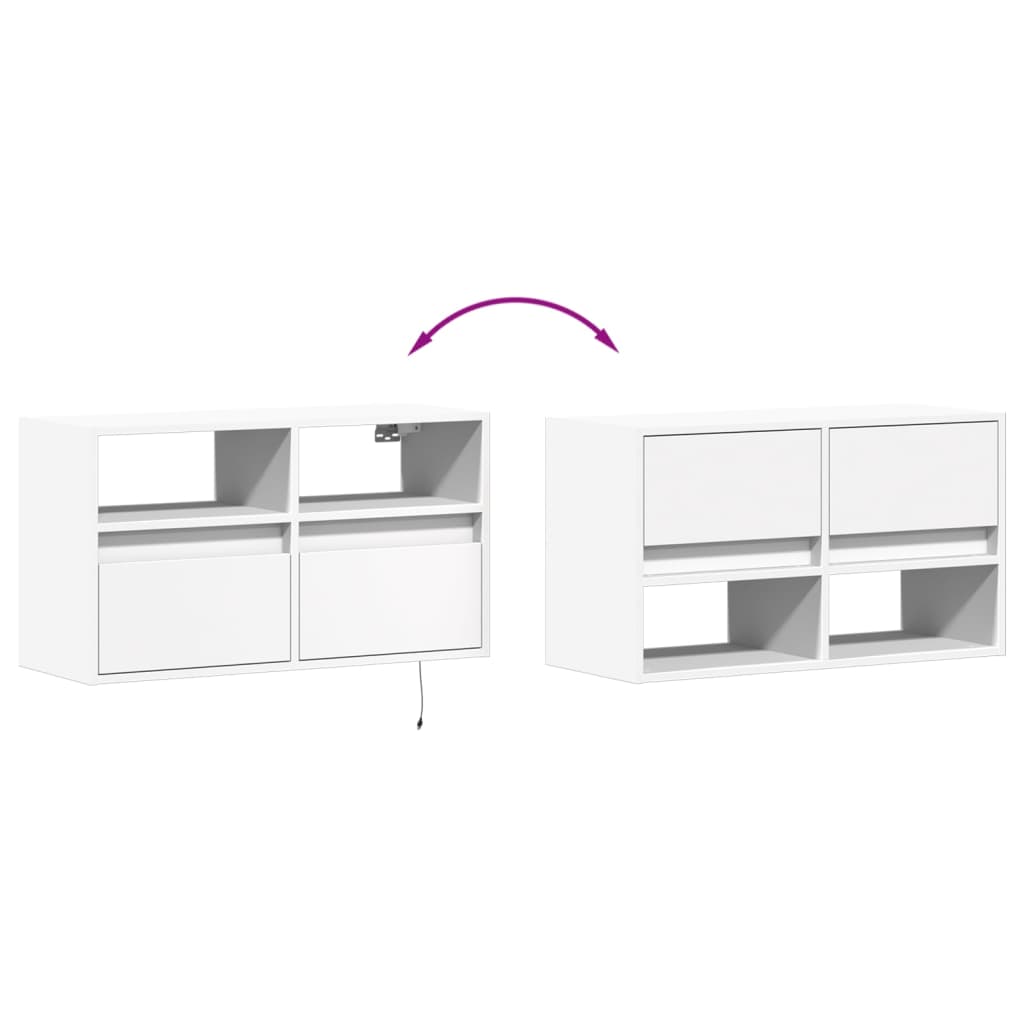 Vegghengt Tv-Benk Med Led Hvit 80X31X45 Cm