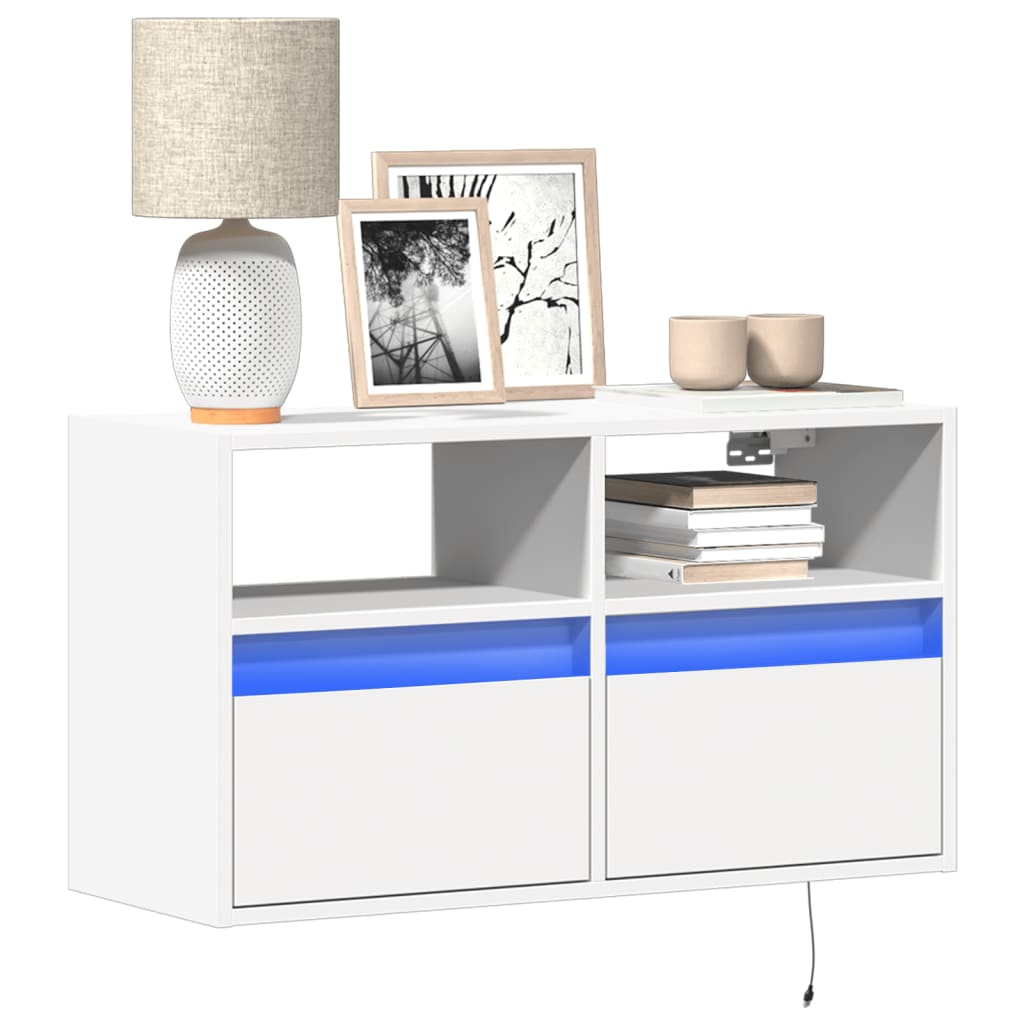 Vegghengt Tv-Benk Med Led Hvit 80X31X45 Cm