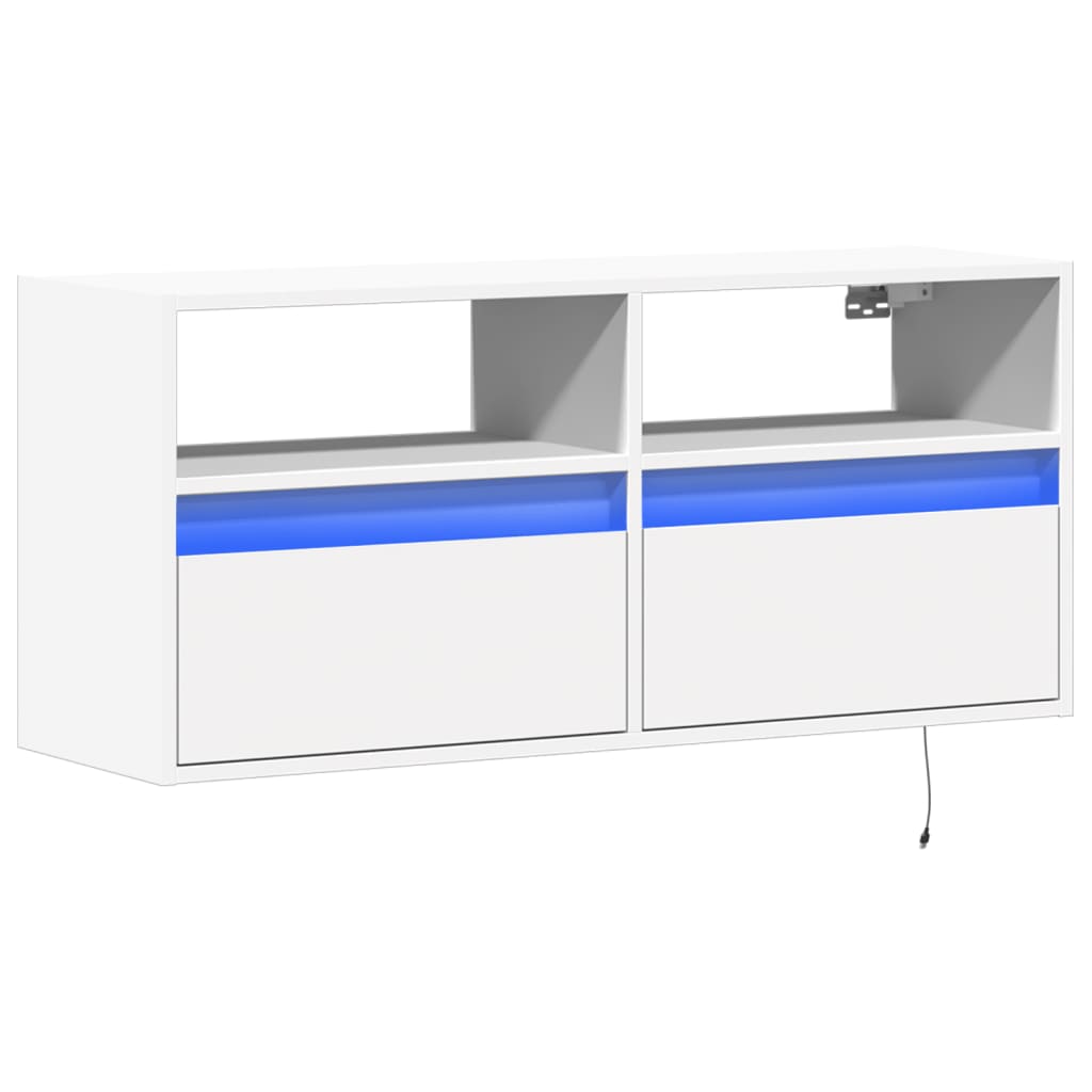 Vegghengt Tv-Benk Med Led Hvit 100X31X45 Cm