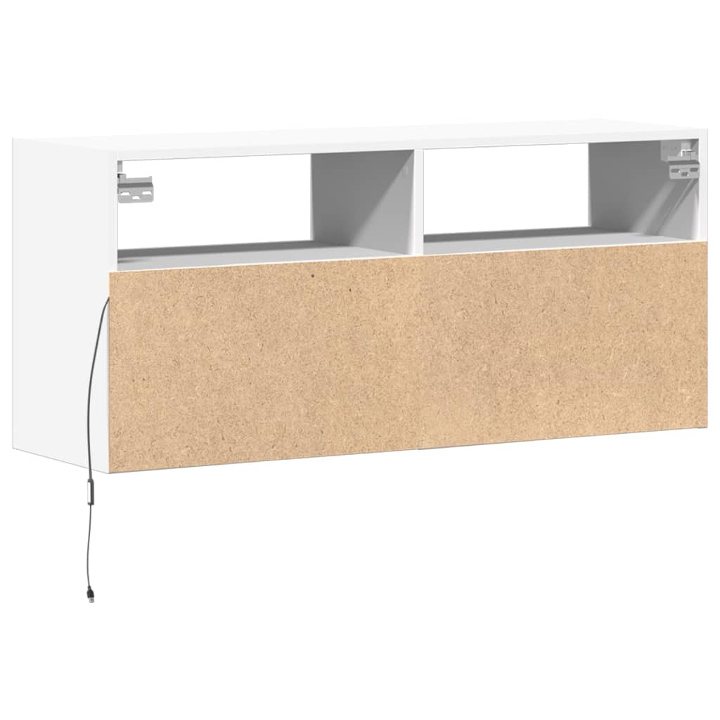 Vegghengt Tv-Benk Med Led Hvit 100X31X45 Cm