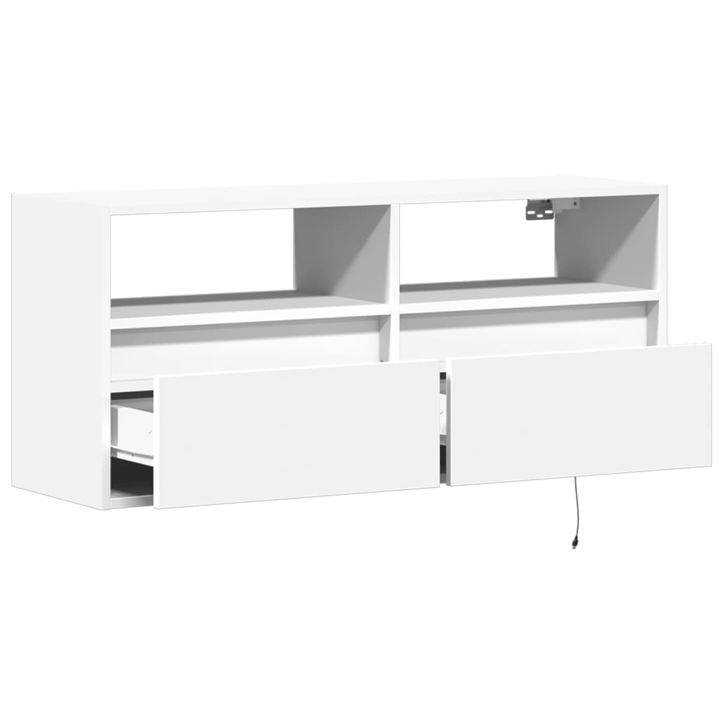 Vegghengt Tv-Benk Med Led Hvit 100X31X45 Cm