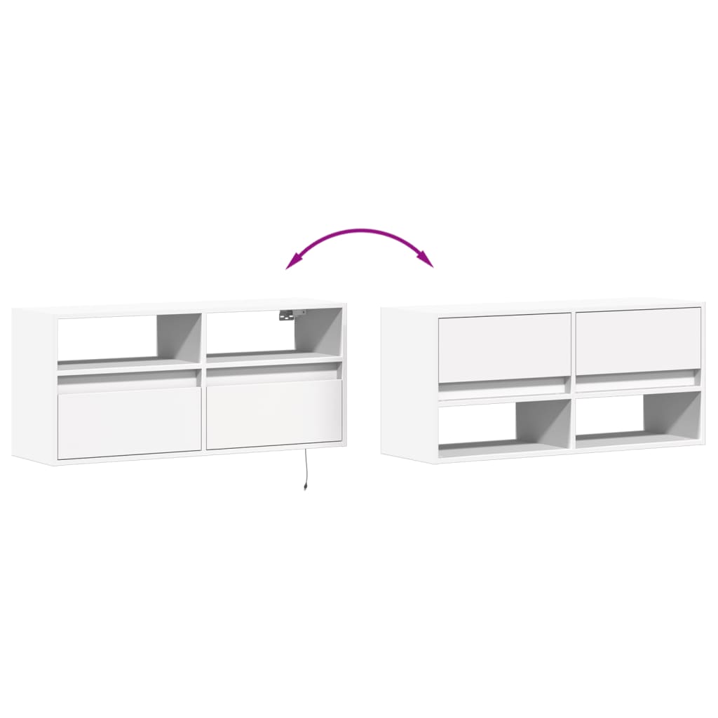 Vegghengt Tv-Benk Med Led Hvit 100X31X45 Cm