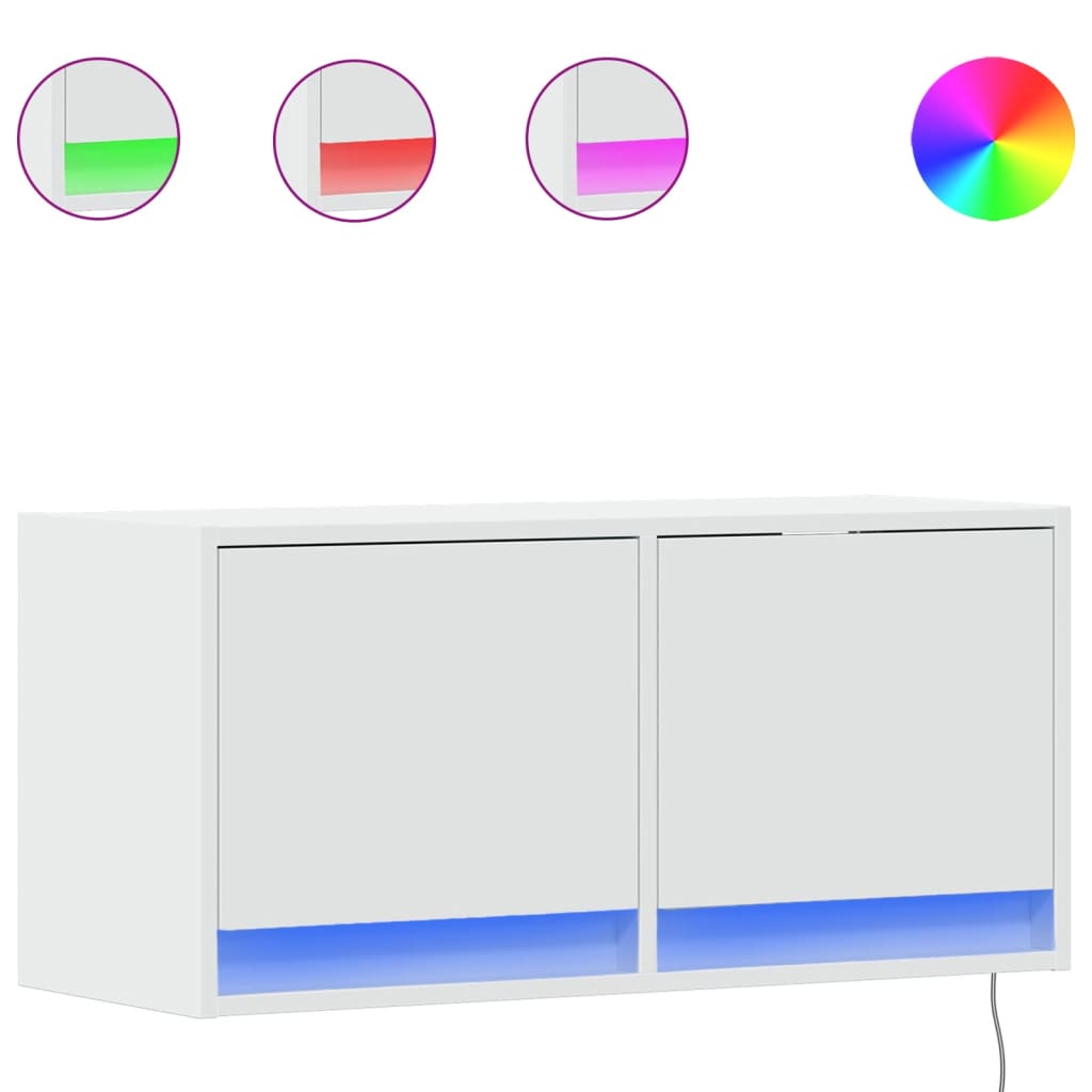 Vegghengt Tv-Benk Med Led Hvit 80X31X35 Cm
