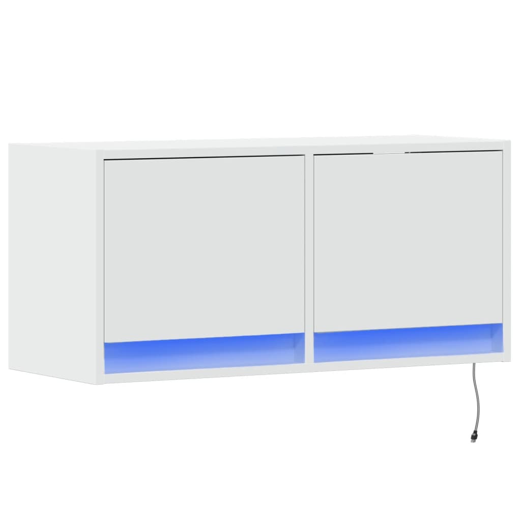 Vegghengt Tv-Benk Med Led Hvit 80X31X35 Cm