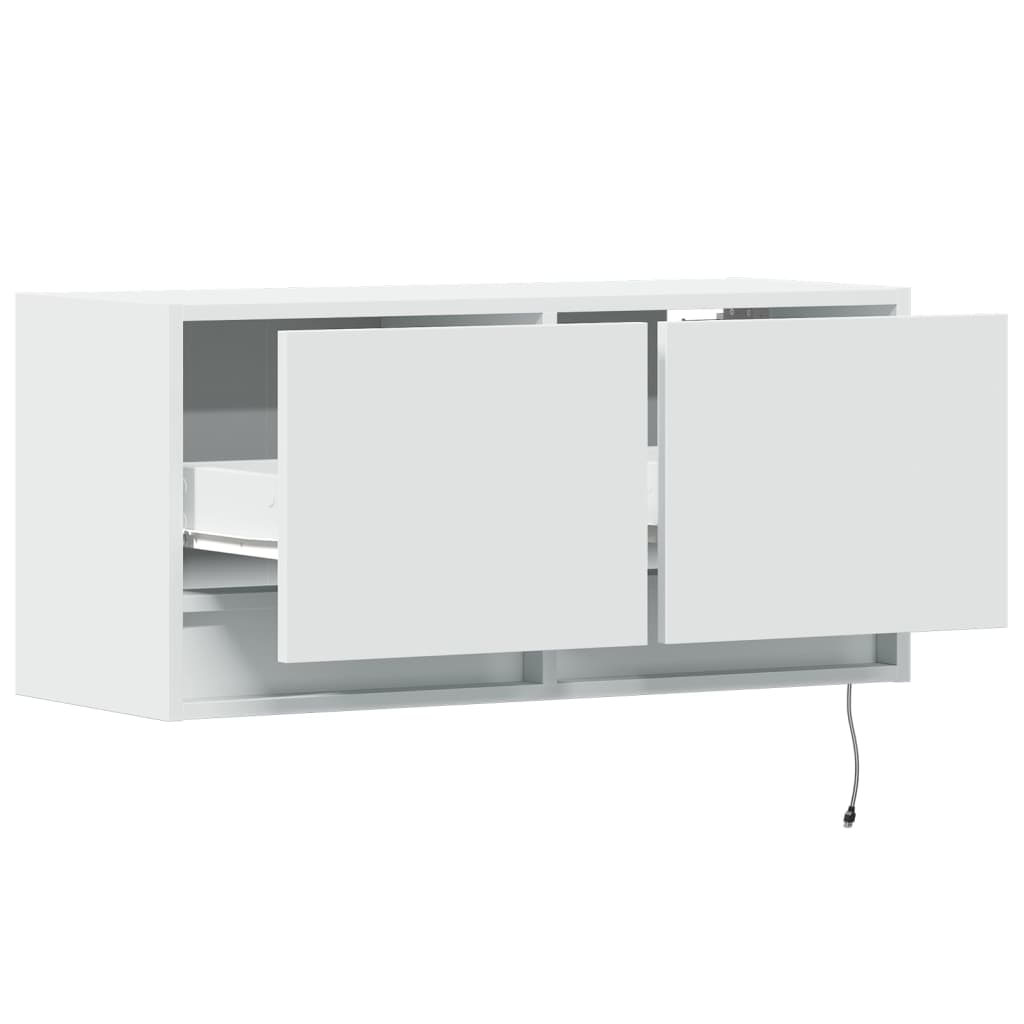 Vegghengt Tv-Benk Med Led Hvit 80X31X35 Cm