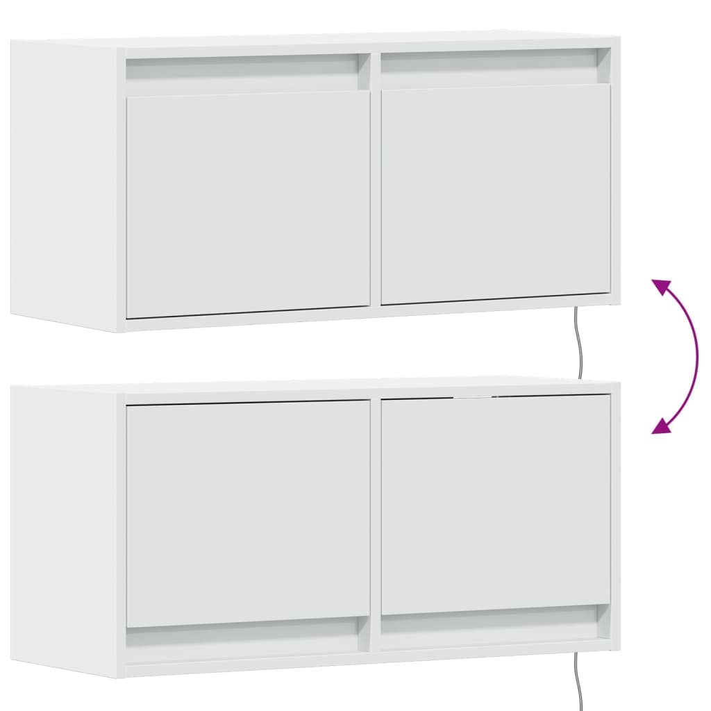 Vegghengt Tv-Benk Med Led Hvit 80X31X35 Cm