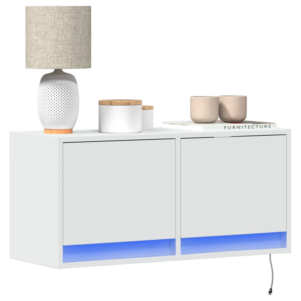 Vegghengt Tv-Benk Med Led Hvit 80X31X35 Cm