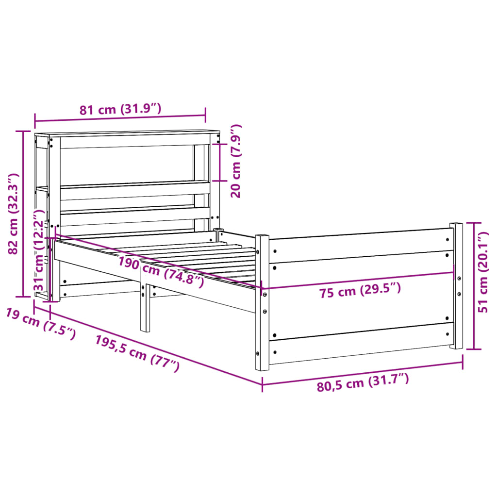 Sengeramme Med Hodegavl 75X190 Cm Heltre Furu