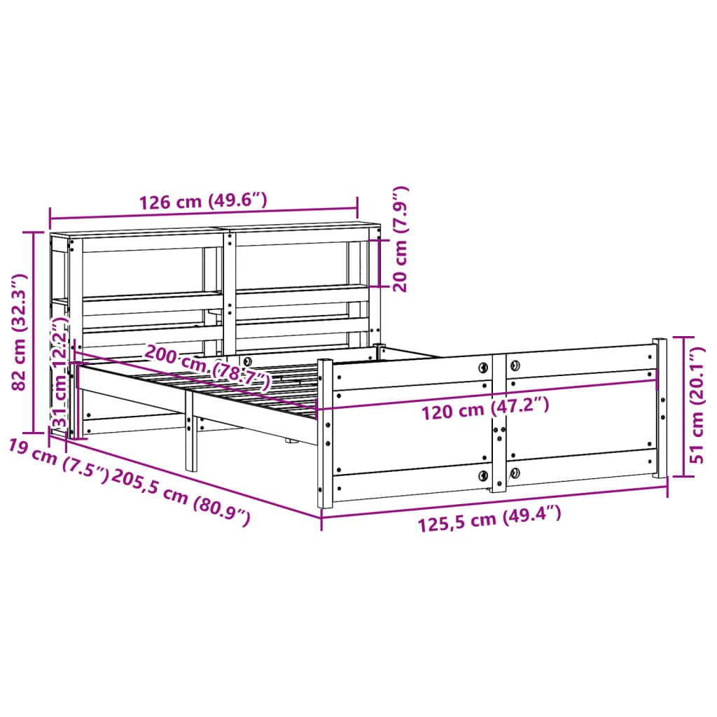 Sengeramme Med Hodegavl 120X200 Cm Heltre Furu