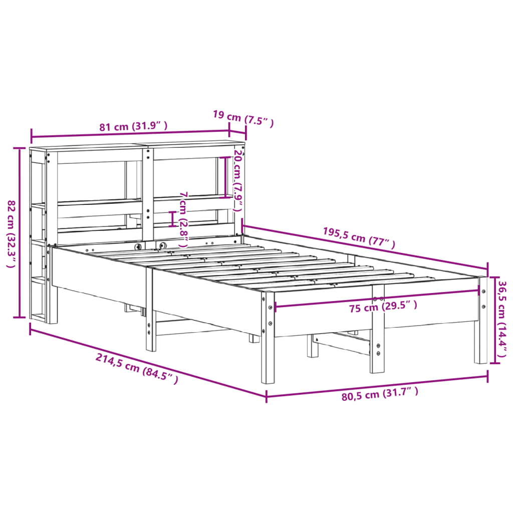 Sengeramme Uten Madrass Hvit 75X190 Cm Heltre Furu
