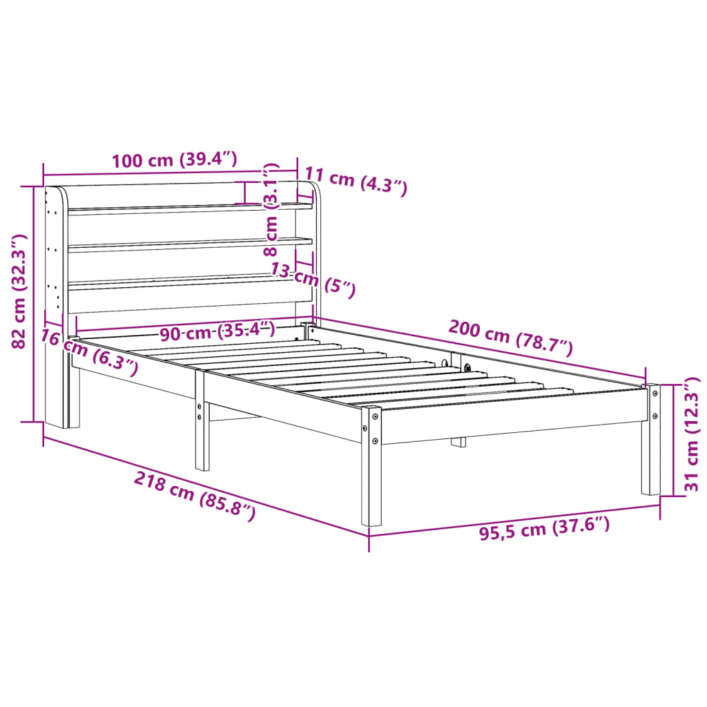 Sengeramme Uten Madrass Hvit 90X200 Cm Heltre Furu