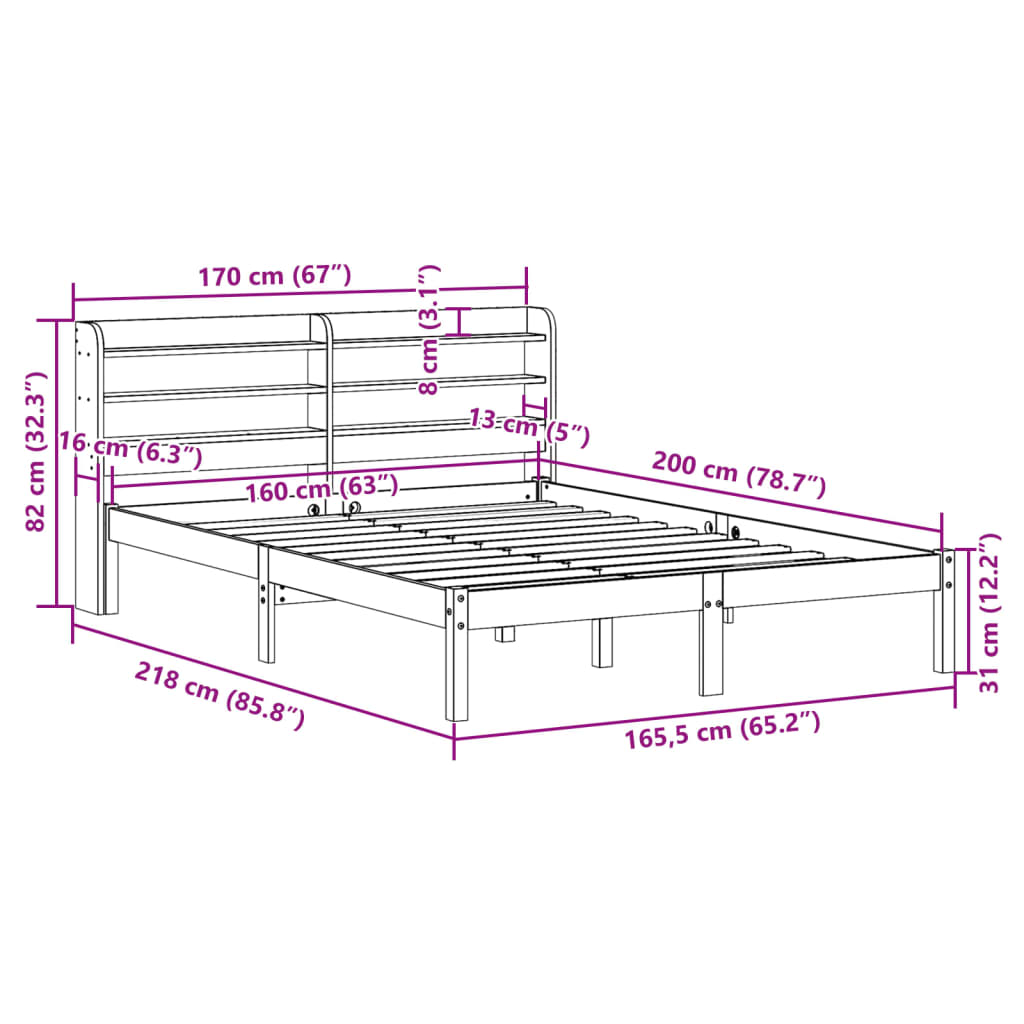 Sengeramme Uten Madrass Hvit 160X200 Cm Heltre Furu
