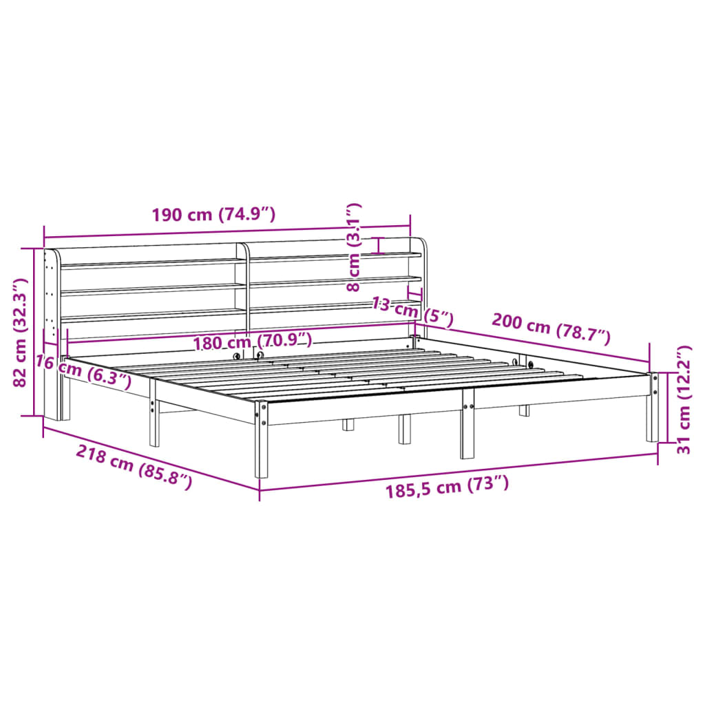 Sengeramme Uten Madrass Hvit 180X200 Cm Heltre Furu