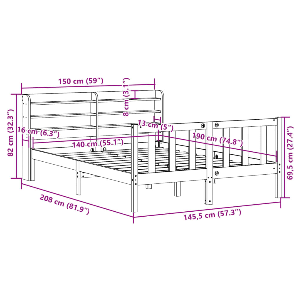 Sengeramme Uten Madrass 140X190 Cm Heltre Furu