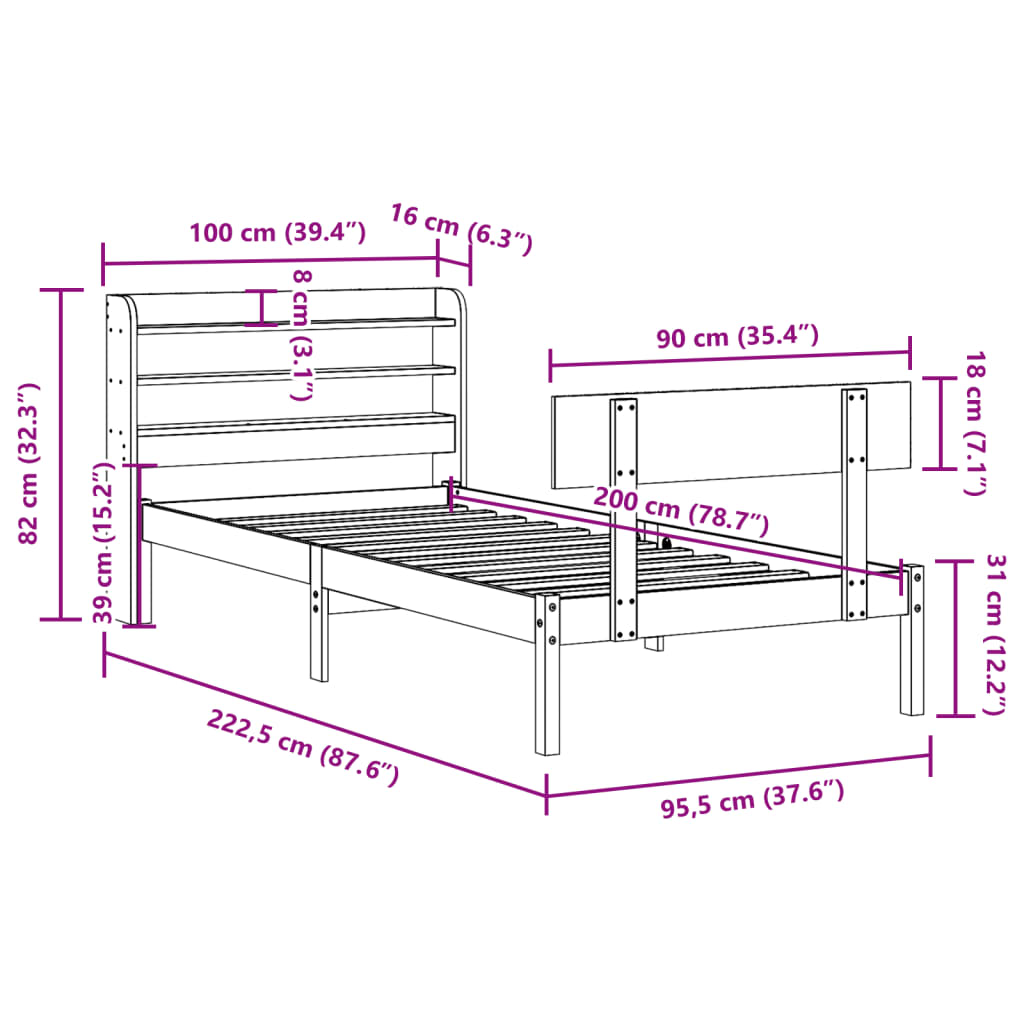 Sengeramme Uten Madrass Hvit 90X200 Cm Heltre Furu
