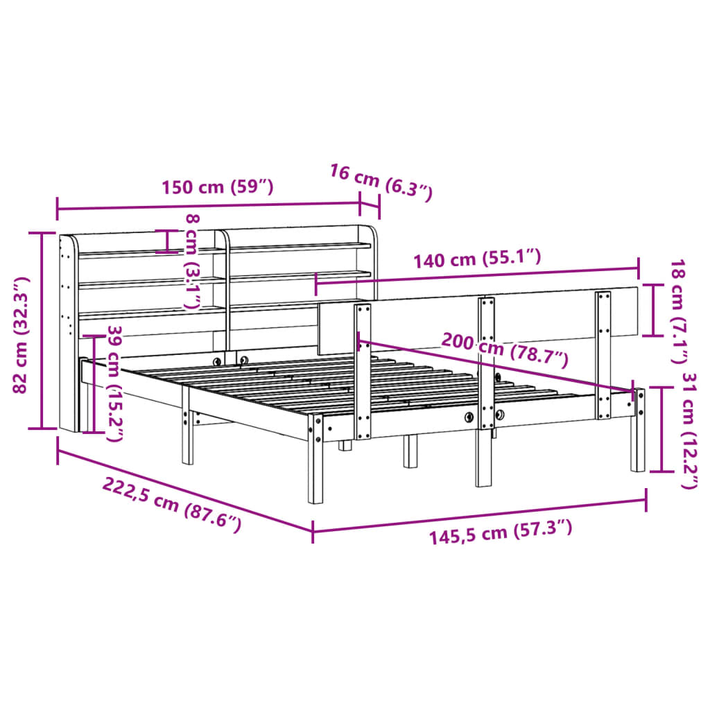 Sengeramme Uten Madrass 140X200 Cm Heltre Furu