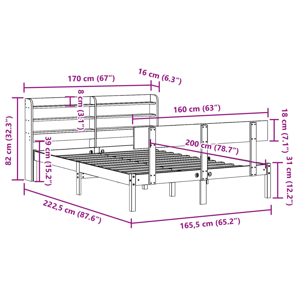 Sengeramme Uten Madrass 160X200 Cm Heltre Furu