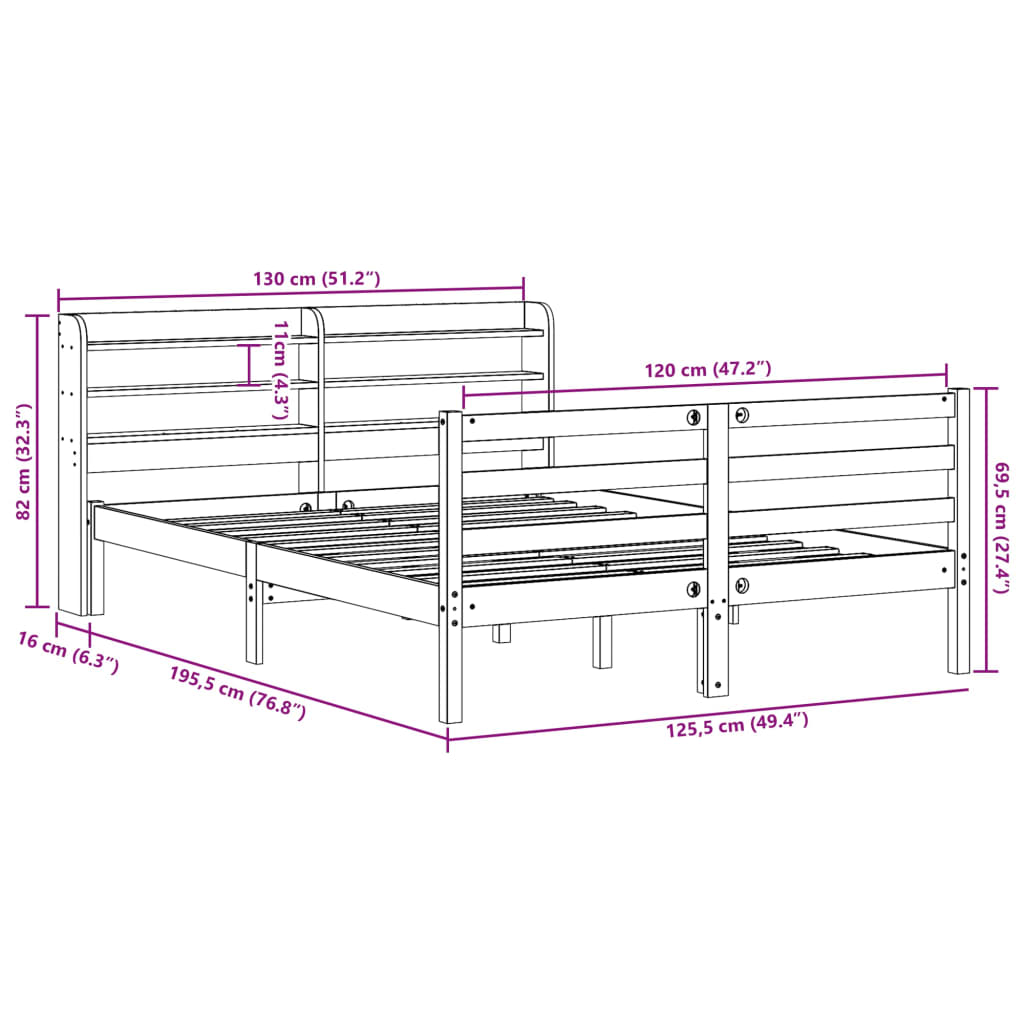 Sengeramme Med Hodegavl Hvit 120X190 Cm Heltre Furu