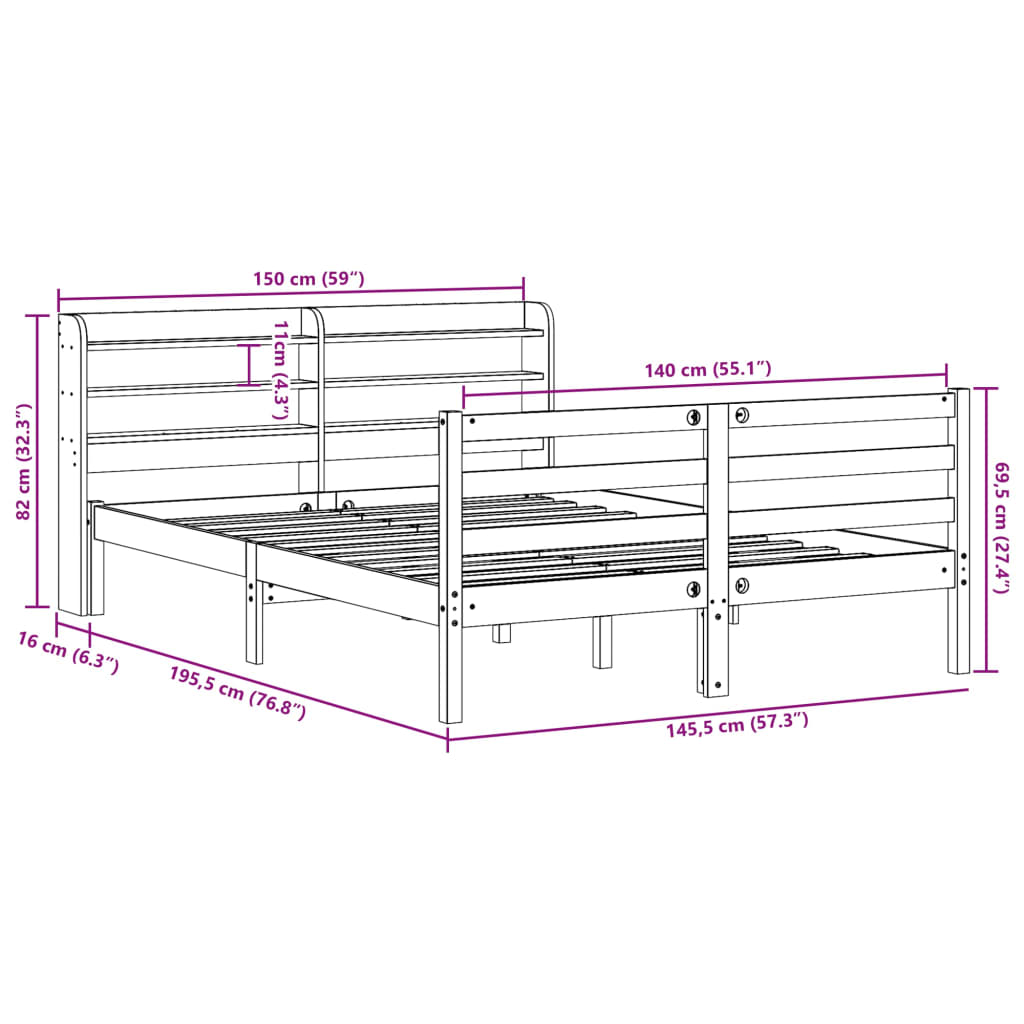 Sengeramme Med Hodegavl Hvit 140X190 Cm Heltre Furu