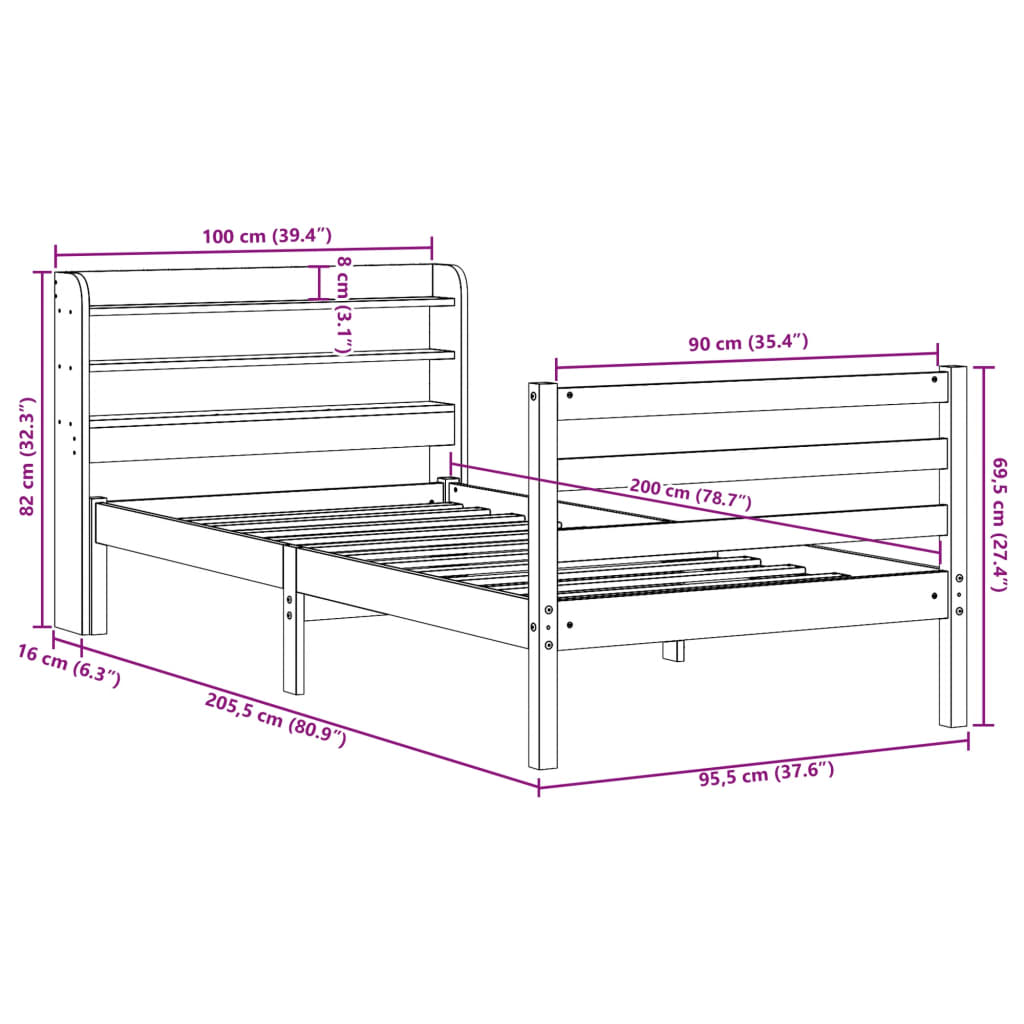 Sengeramme Med Hodegavl 90X200 Cm Heltre Furu